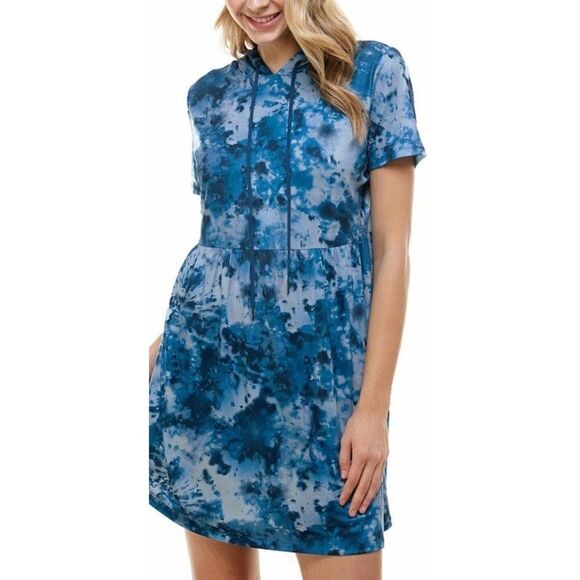 Be‎ Bop Hoodie Dress Juniors' Small Blue Tie Dyed Stretchy Drawstring Pullover - Picture 10 of 11